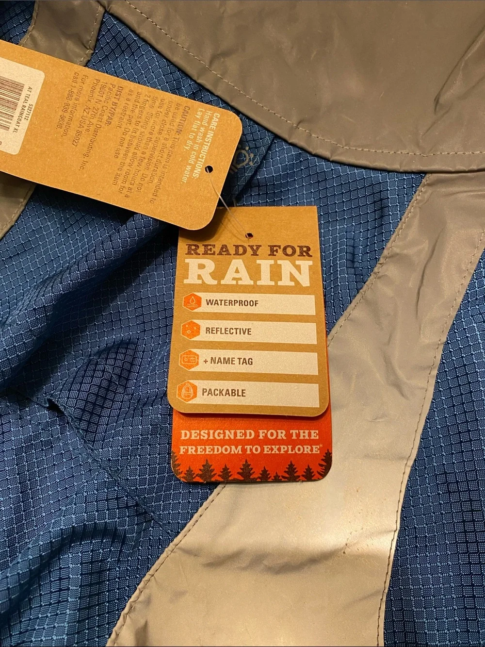 Arcadia Trail™ Reflective Dog Raincoat Sz XL Blue & Gray NWT